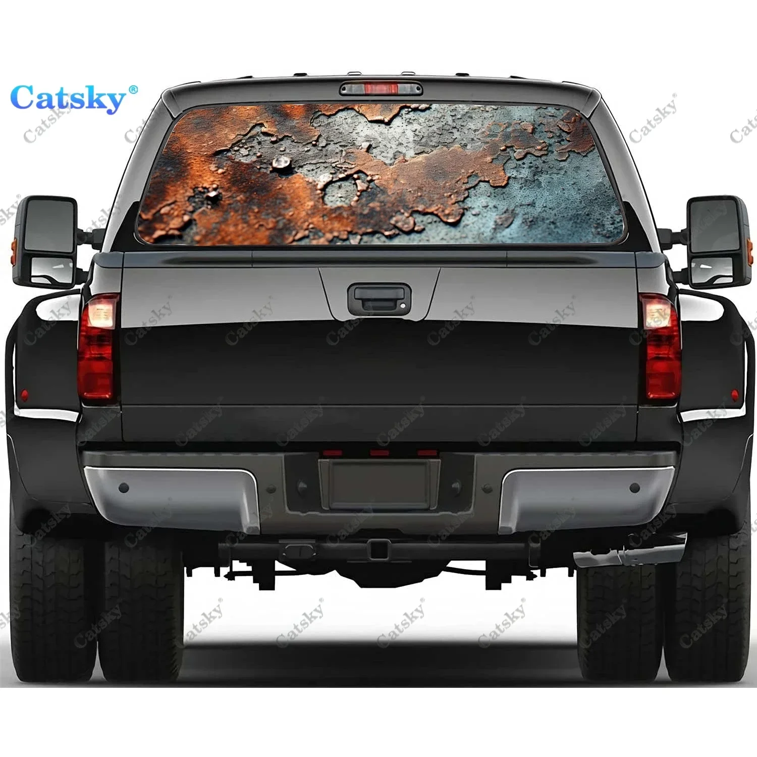 

Rusty Metal Plate with Stained Rear Window Decal Fit Pickup,Truck,Car Universal See Through Perforated Back Window Vinyl Sticker