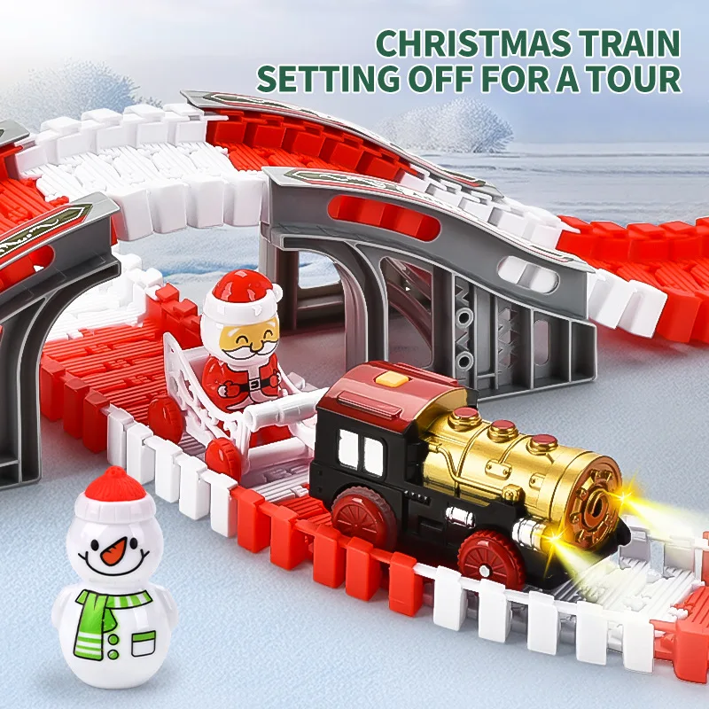 الإبداعية عيد الميلاد سلسلة السكك الحديدية الكهربائية سيارات لعب للأطفال الرجعية متنوعة DIY تجميع قطار المسار مجموعات لعبة تعليمية لعبة الهدايا