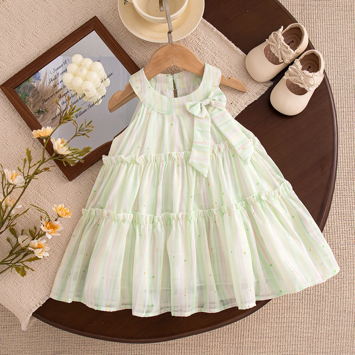Summer New Heart Printed Baby Girl Dress Sweet Bow Hanging Neck Children'S Clothing (9 Months -4 Years Old)