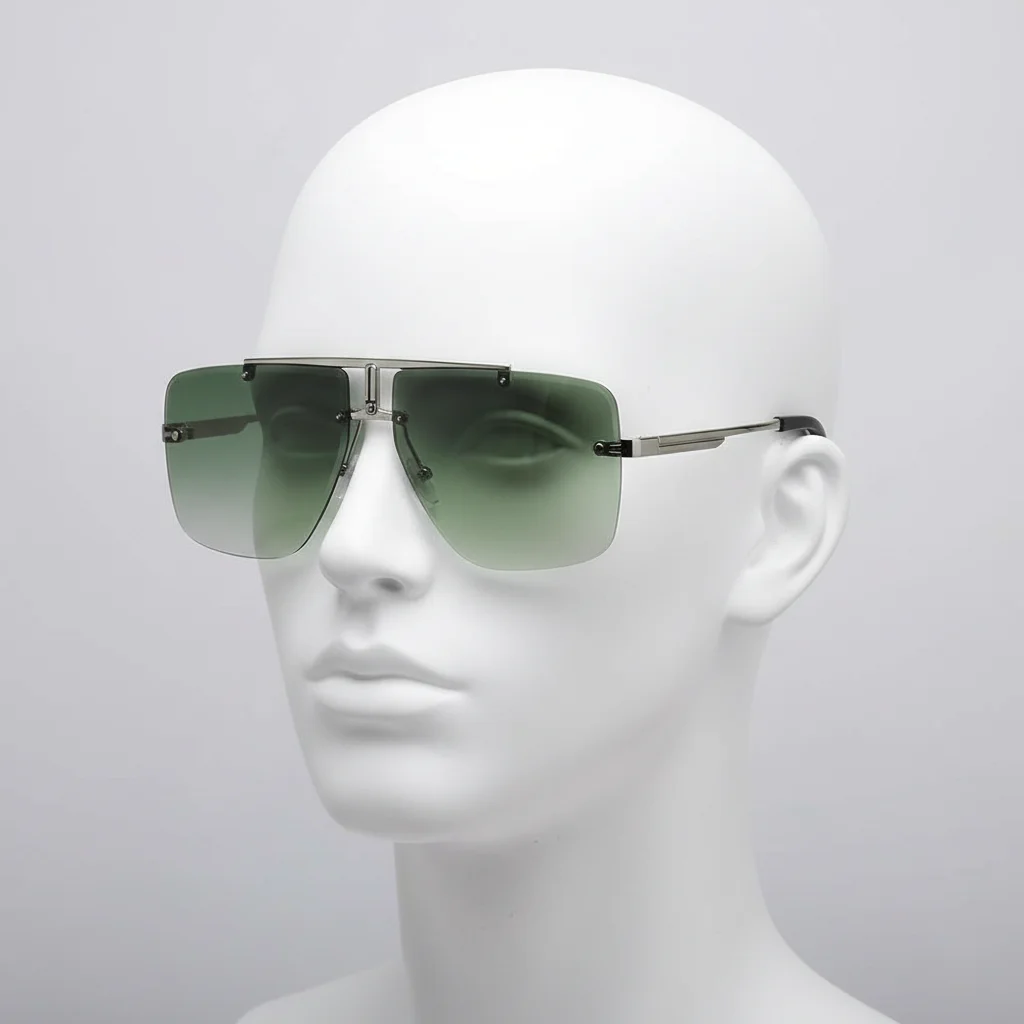 Oversized Double Bridge Sunglasses Square Frame Rimless Gradient Lens Sun Glasses Frameless UV Protection Men's Shades
