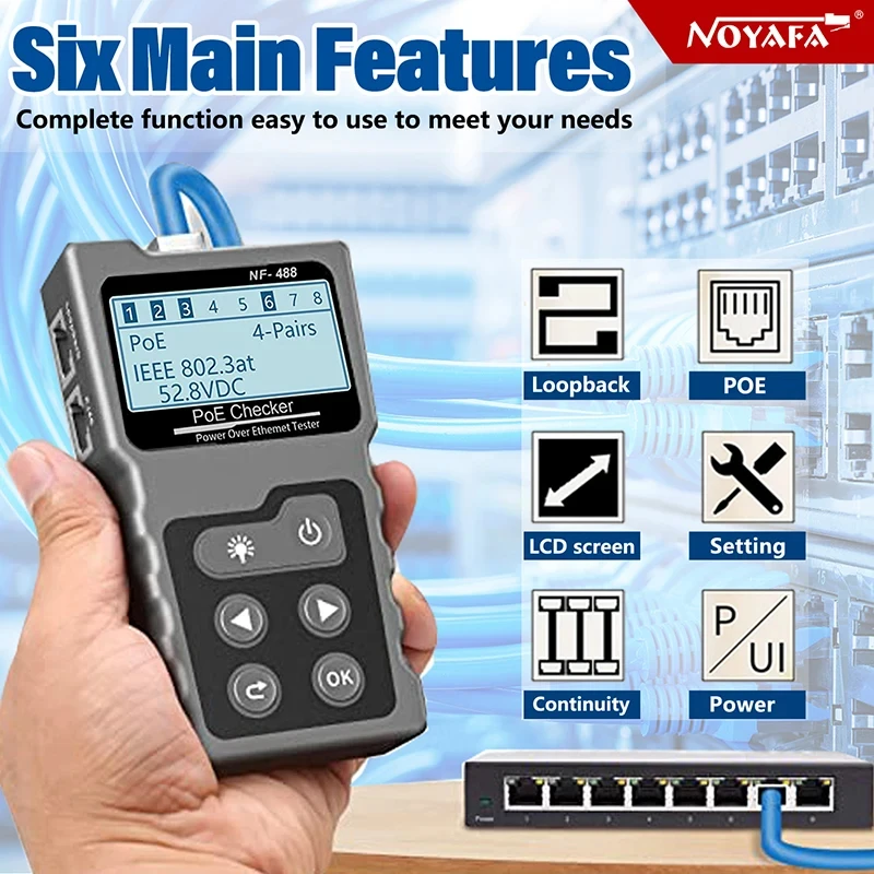 Imagem -02 - Noyafa-power Test Network Cabo Tracker Verificador de Tensão pela Ethernet Cat5 Cat6 Ferramentas Lan Tester On-line Switch Nf488 Poe