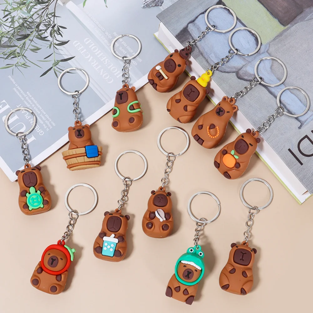 Cute Capybara Keychain PVC Soft Rubber Doll Sand Carving Capybara Backpack Car Bag Pendant Key Ring for Men Women Jewelry Gift