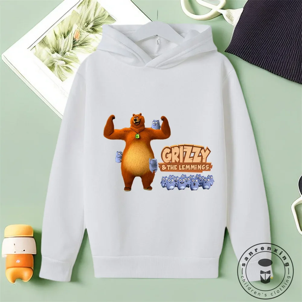 Children\'S Sunlight Grizzly Bear Hoodies Kids Casual Sweatshirts Boys And Girls Tops Grizzy And The Lemmings Pullovers Fall 2024