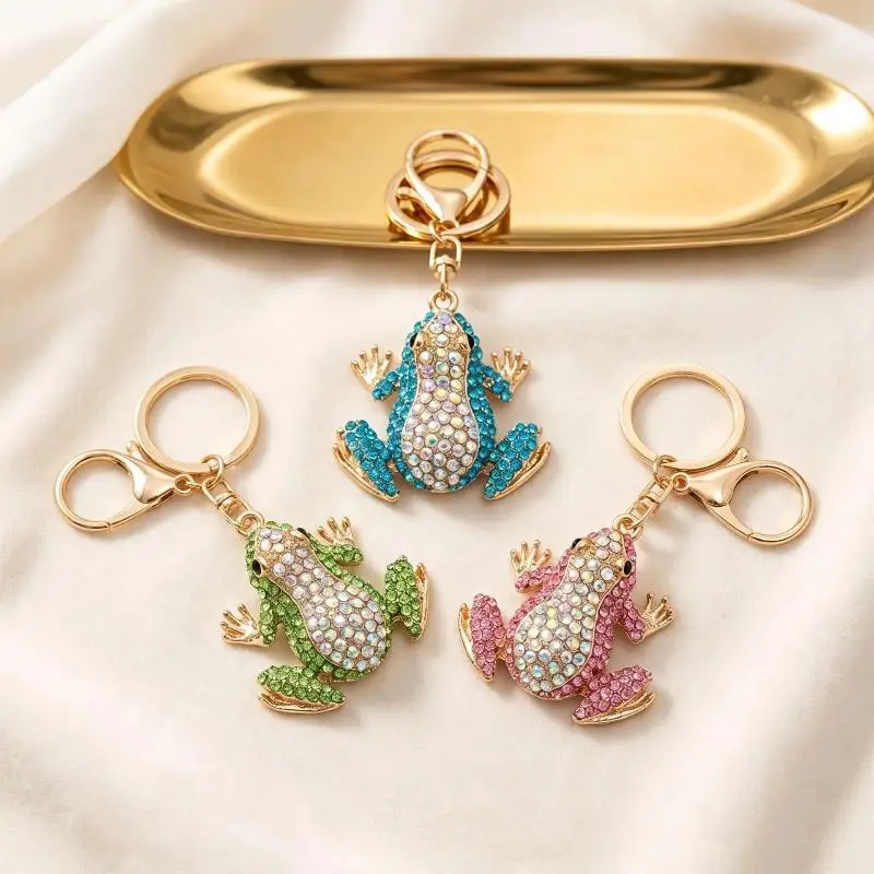 1 Stück Unisex 5-Farben-Strass-Tier-Schlüsselanhänger, Niedlicher Kronen-Frosch-Schlüsselanhänger für Frauen, Modische Geschenke – Detail 1