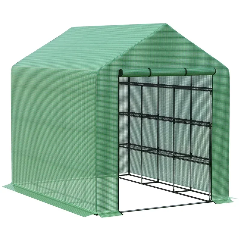 Greenhouse with 18 Shelves Roll-up Door PE Cover 95.25 x 70.75 x 82.75 Heavy Duty Portable Humidity Seal for Gardens