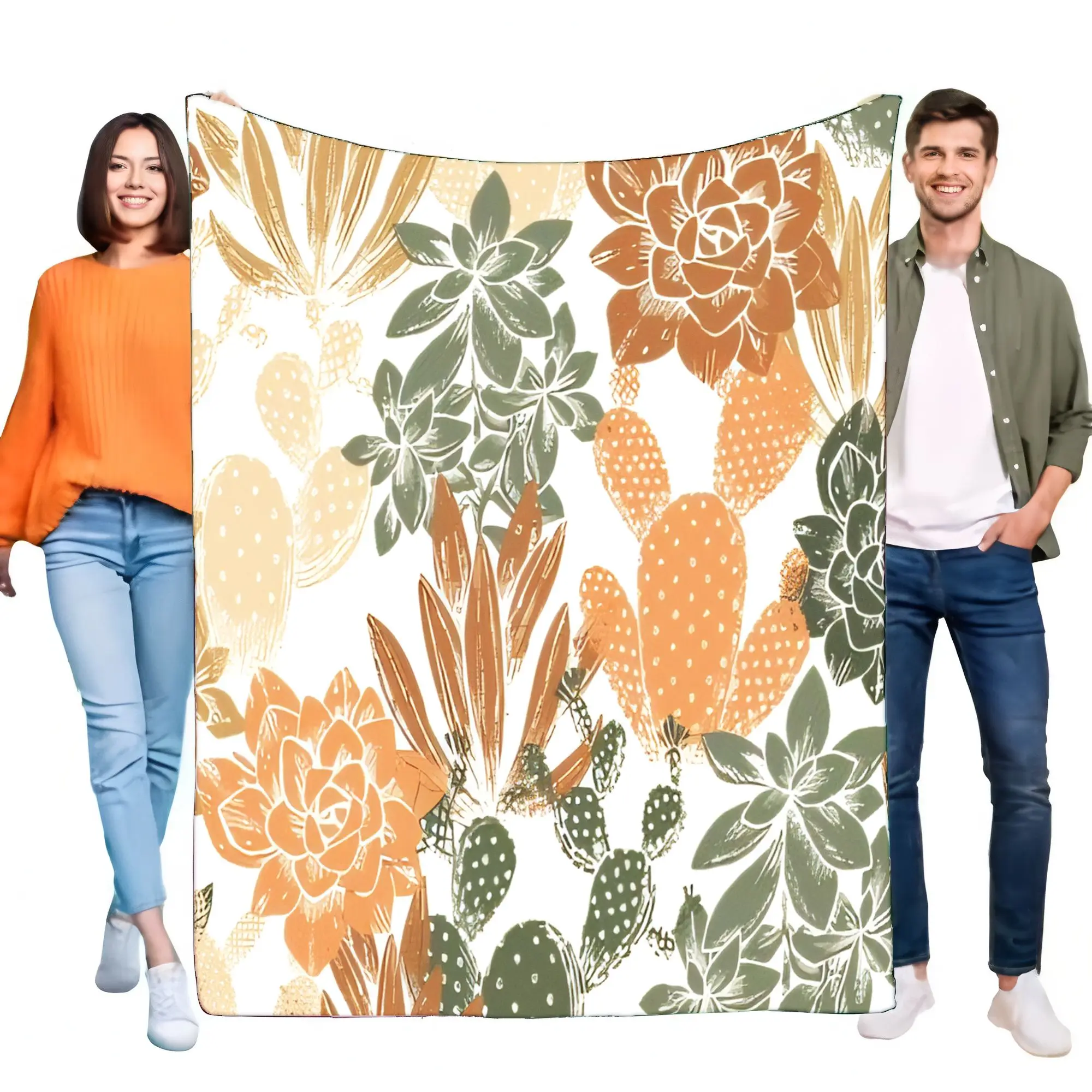 Cozy Cactus Throw Blanket Soft Lightweight Bed Sofa Cover Perfect for Home Décor and Gift Ideas, Vibrant Succulent Design Ideal