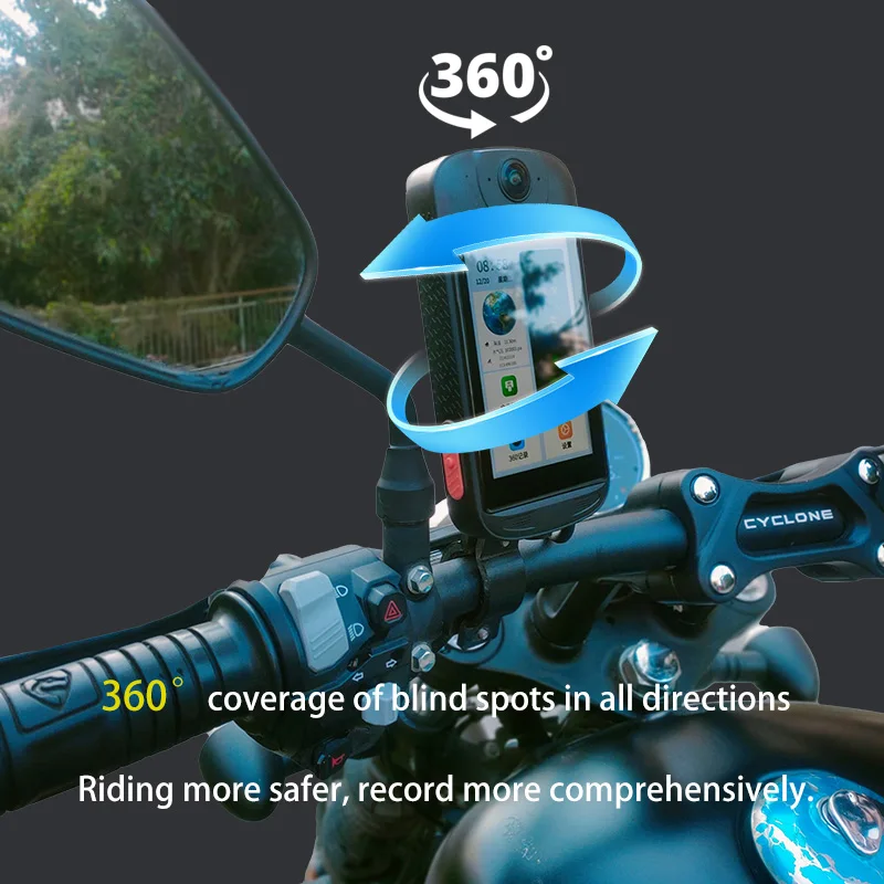 Motorcycle 360 motion camera with triple camera driving recorder 5G wiFi 24-hour parking monitoring bending angle GPS Coordinate