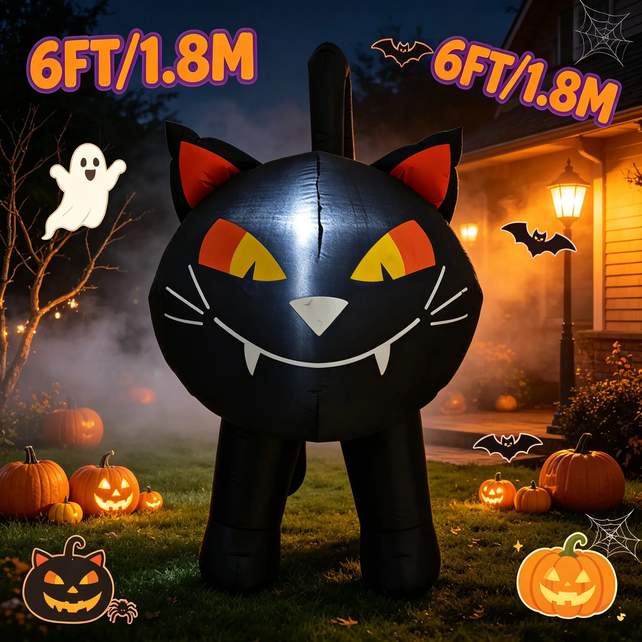 Halloween Black Cat Outdoor Holiday Decorations LED Inflatable Model For Backyard Garden Halloween Party Decor