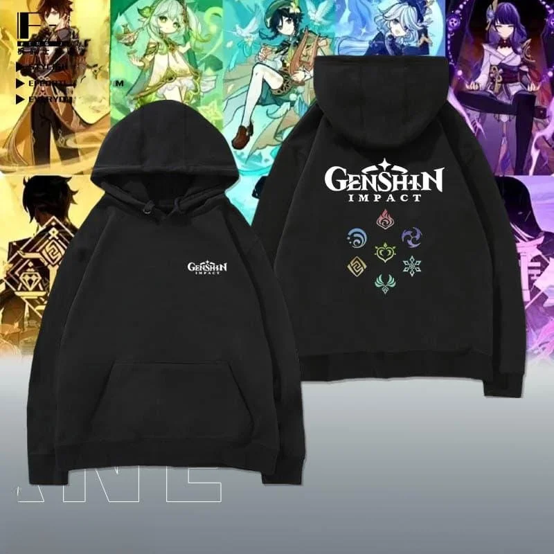 

Genin Impact Seven Knights Callings Hooded Long Sve Fce Lined Sweatirt for Teens Casual Loose Fit Cotton Jaet