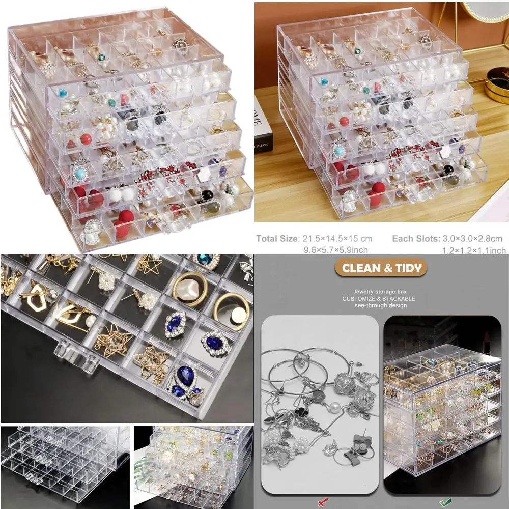 

Прозрачная акриловая шкатулка для драгоценностей с 5 ящиками — 120 отделений для серег, колец и многого другого