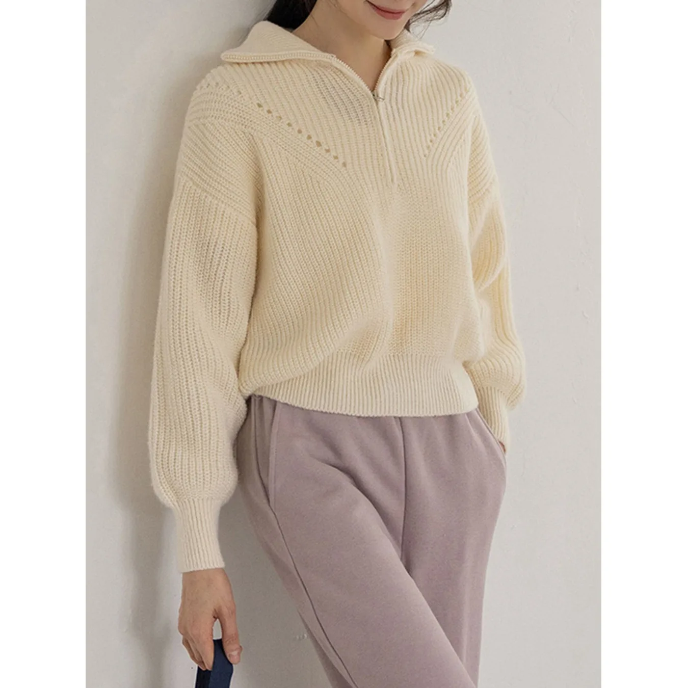 

Women's Chic Knitted Sweater Hollow out f Zipper Long Sve High Collar Thiened Winter Top Korean Sle Faion