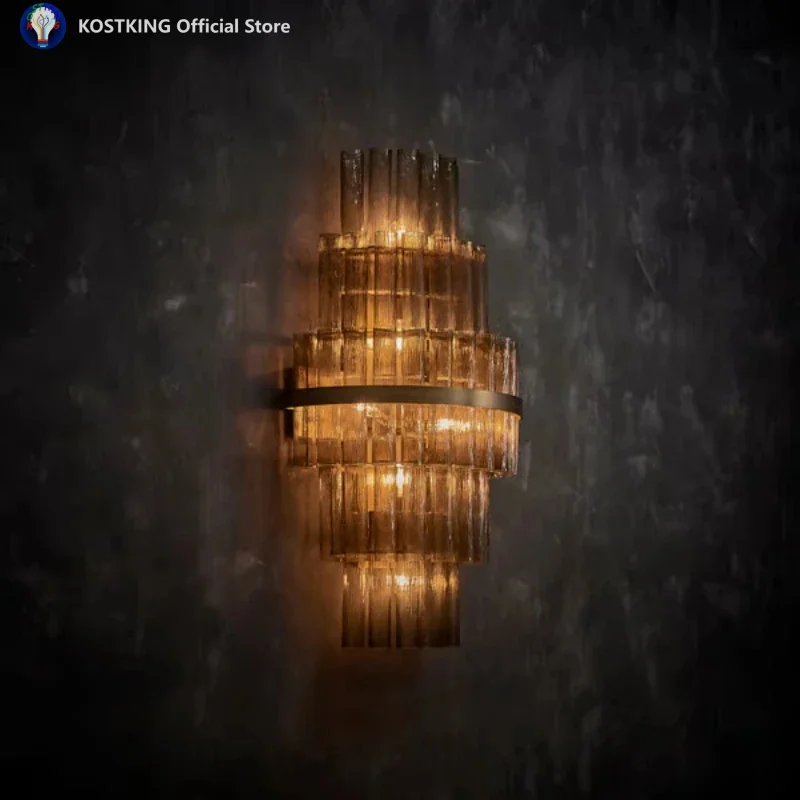 Murano Glass Wall Sconce For Bedroom Living Room Wall Lamp With Hand Blown Tubes Of Textured Glass Decor Luxury Modern Home