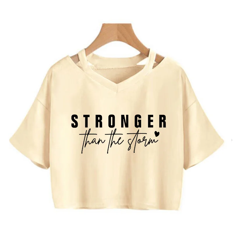 Women's Motivational Lettering Stronger Than Yesterday Print Sexy Crop Tops Graphic Y2k Cropped Tshirt  Ladies Tshirt Clothes