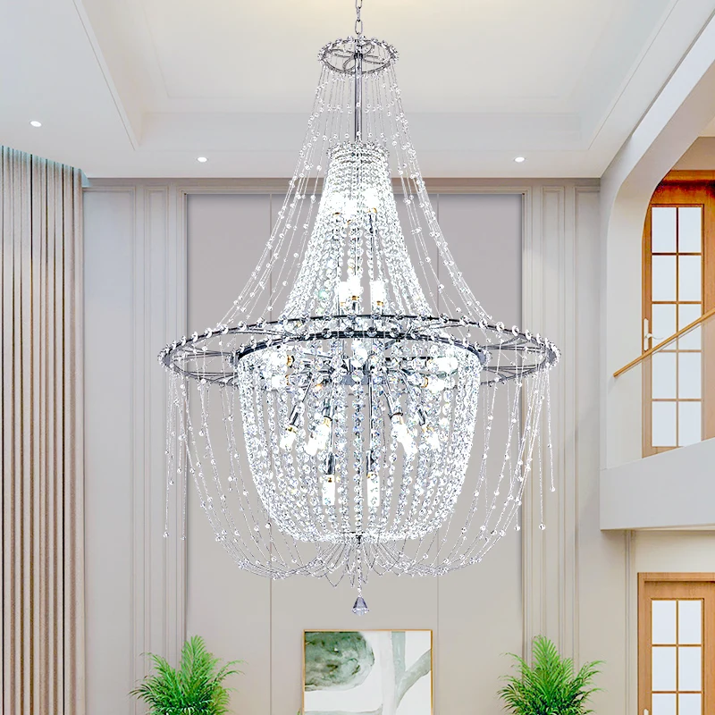 

French Light Luxury Romantic Wedding Decoration Lamp Independent Villa Hotel Living Room High Jump Building Dream Crystal Lamp