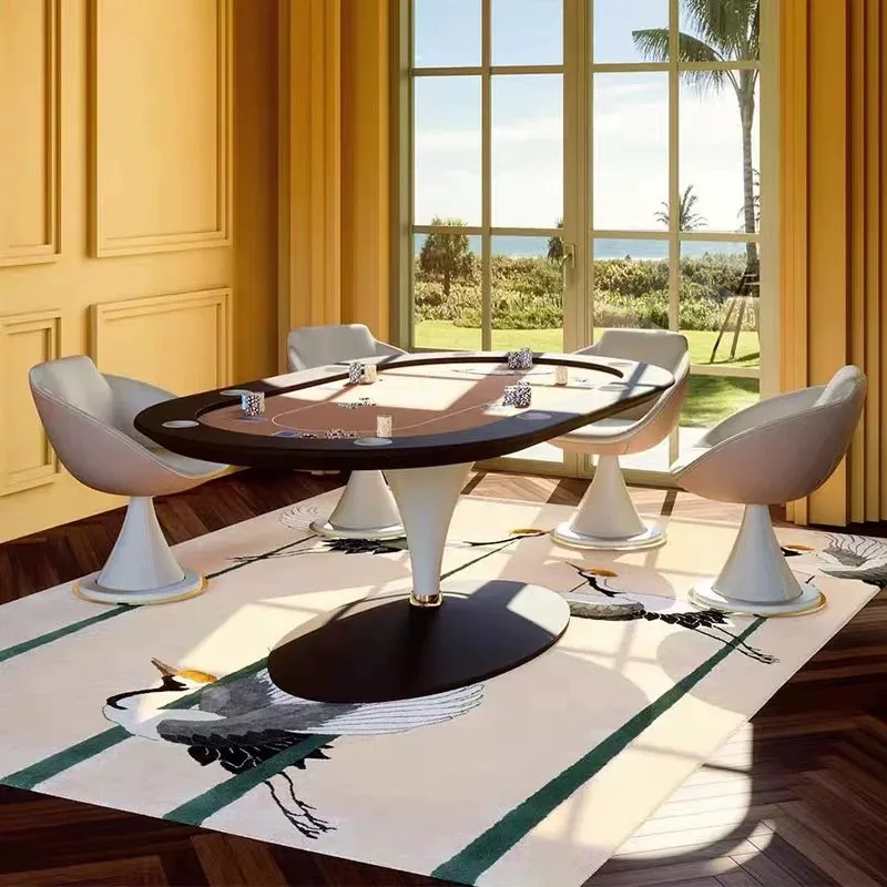 Italian Solid Wood Luxury Poker Table, 8-Player Capacity, High Gloss Finish, Professional Gaming Table for Home Entertainment