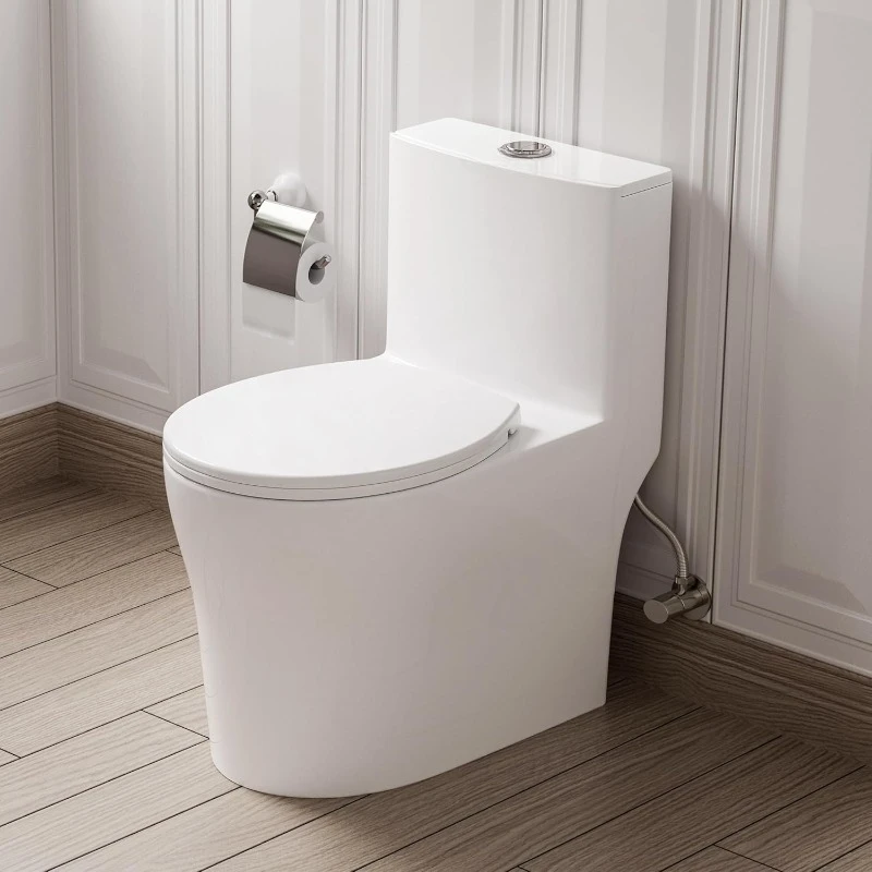 Compact One Piece Toilet,Powerful Flush Modern Toilet for Small Bathroom, Space Saving Toilet with Soft Close Toilet Seat