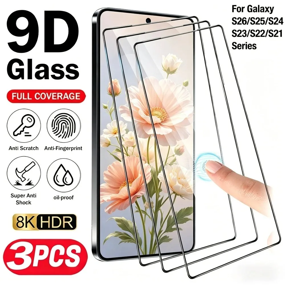 3 Stück Ultra-Klares Gehärtetes Glas für Samsung Galaxy S26 S25 S24 S23 Ultra S22 S21 Plus S25 S24 FE Sturzsicherer Vollbildschirm-Schutz
