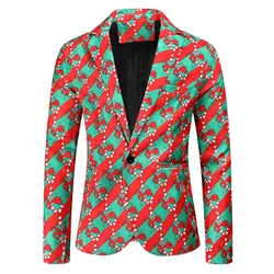 Blazers Casual Men'S Coat Jacket Christmas Print Fit Suit Blazer Fashion Slim Buttons Suit Party Costume 2025 Party Hot Sale