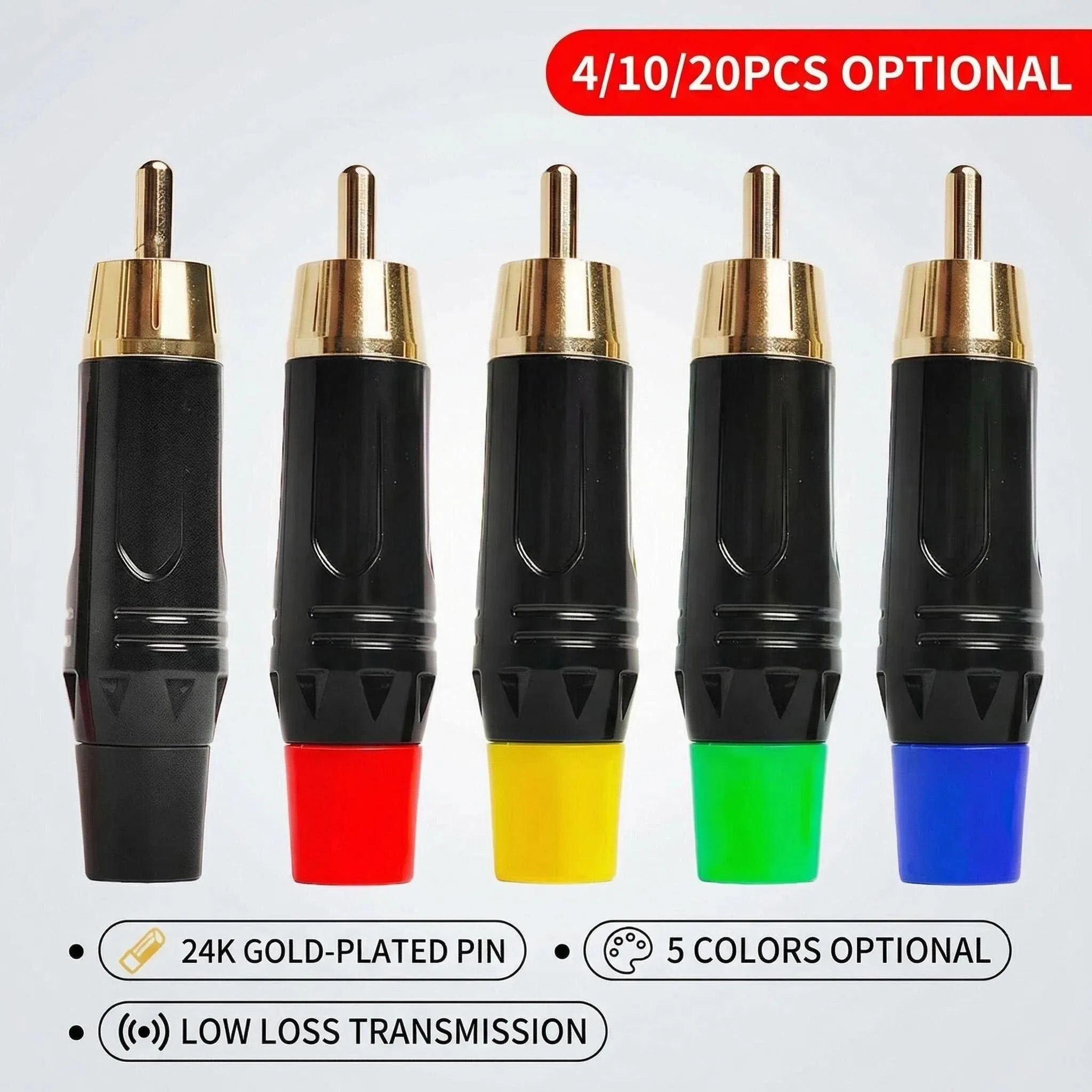 4/10/20PCS Gold Plated RCA Phono Plugs, Coaxial AV Audio Video Soldering Connectors for Speaker, Amplifier, TV and DIY Repair