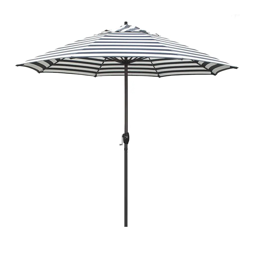 

9' Round Aluminum Outdoor Deck, Pool Or Patio Umbrella, Crank Lift, Auto Tilt, Bronze Pole, Navy/White Stripe