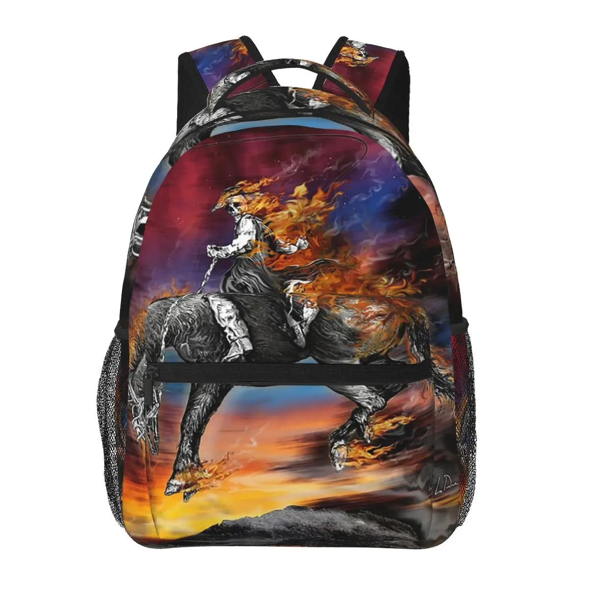 

Vibrant Rider On Horseback In Flames Student Backpack School Bag Hiking Travel Daypack for Men Women Bookbag Shoulder Bags