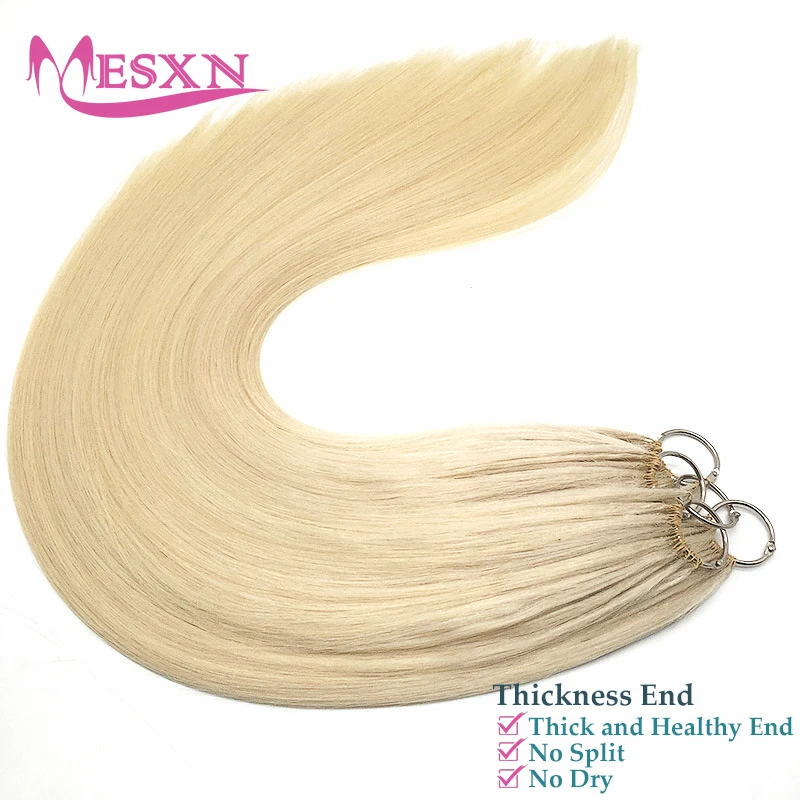 MESXN-extensões naturais de cabelo reto, cabelo humano real, microring extensões de cabelo, loiro 613 cores, alta qualidade, pena, novo