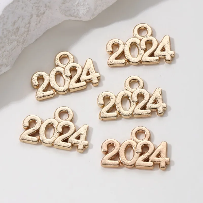 100pcs Number 2024 2025 Year Charms Letters Pendants Silver/Gold Color For DIY Handmade Metal Alloy Jewelry Making Accessorie