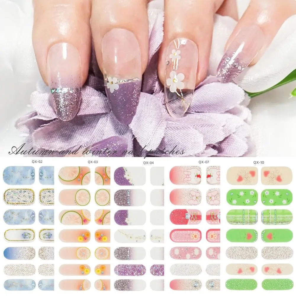 

14 Strips French Oil Film Nail Sticker Glittering Gradient Colors Gel Nail Polish Strips Semi Cured Gel Nail Stickers