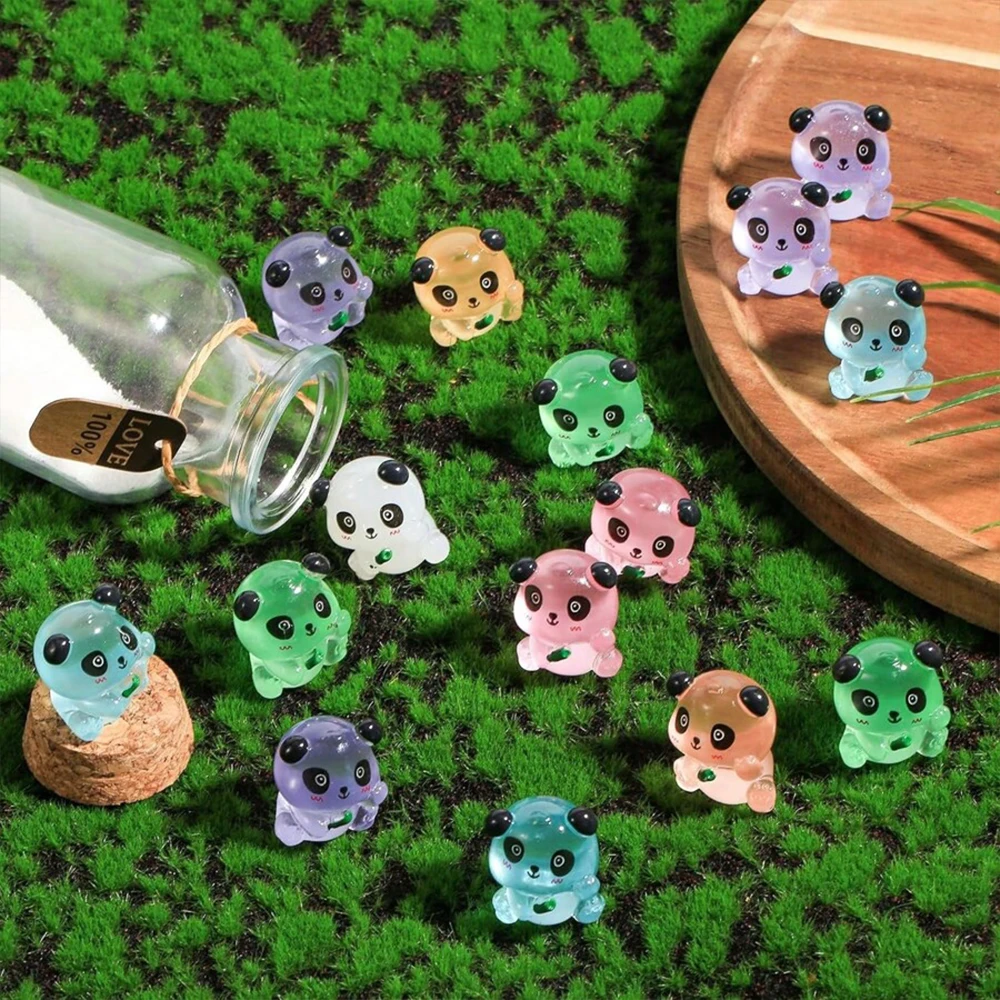 7/14/21Pcs Luminous Mini Resin Panda Figurines Glow in The Dark Panda Animal Miniature for Landscape Garden Home Decor