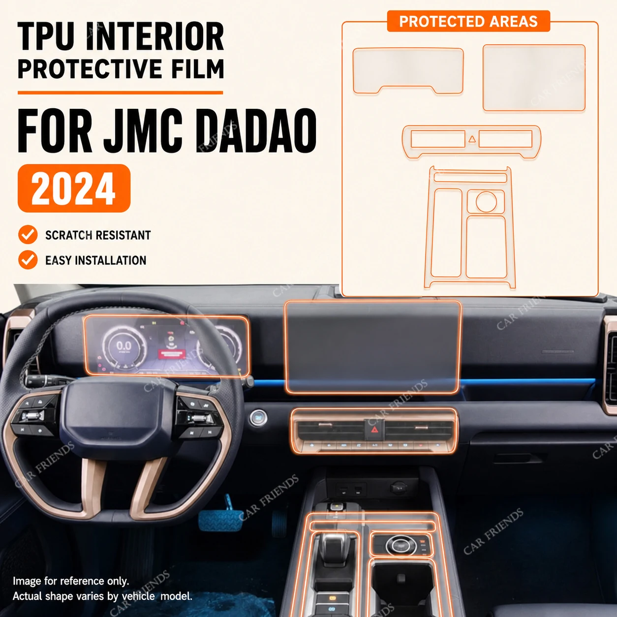 For JMC DADAO 2024 2025 Transparent TPU Interior Protective Film Dashboard Anti-Scratch Panel Sticker