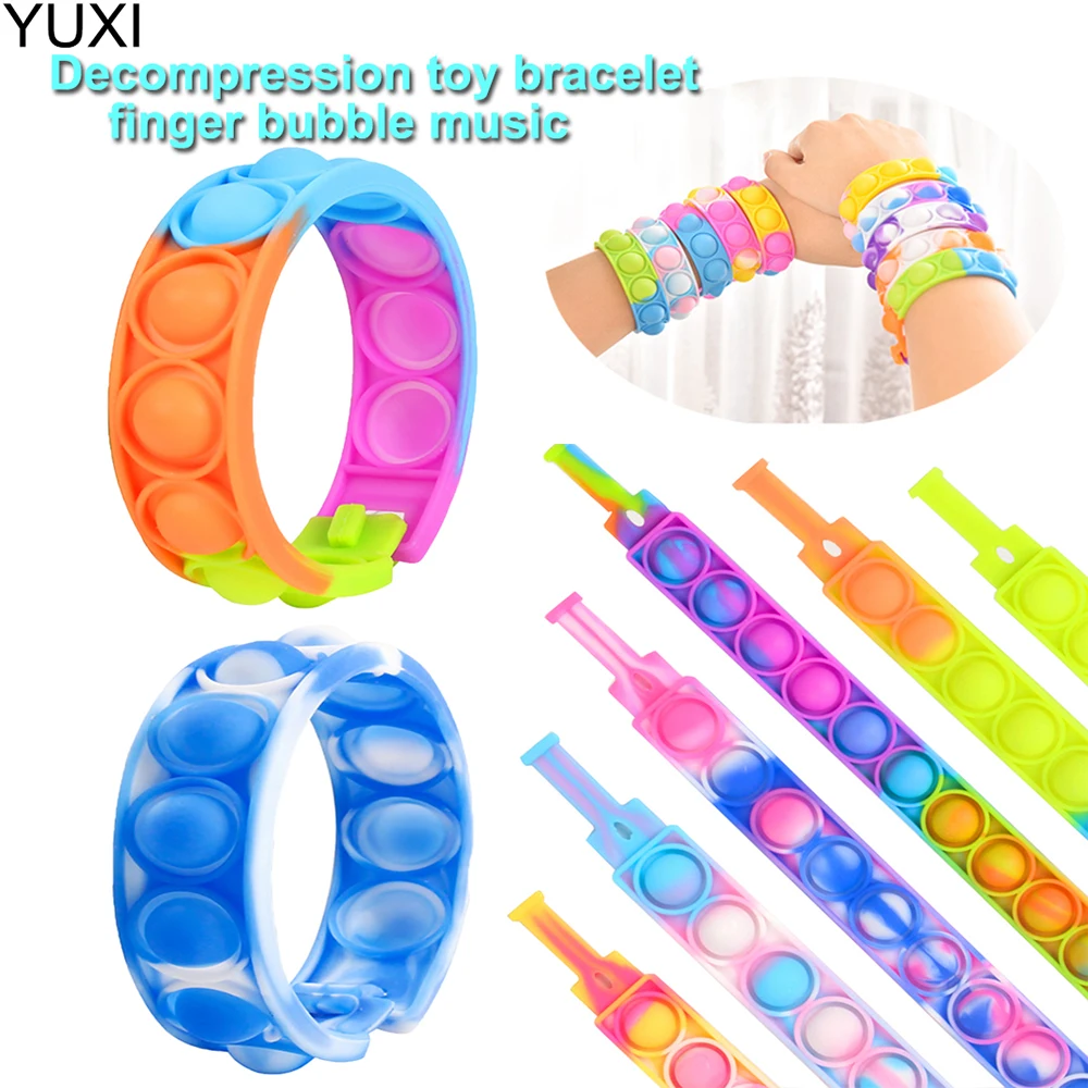 YUXI 1pcs Pops Bubble Simple Dimple Toy Its Fidget Anti Stress Relief Silicone Bracelet Anxiety Sensory For Autism Children