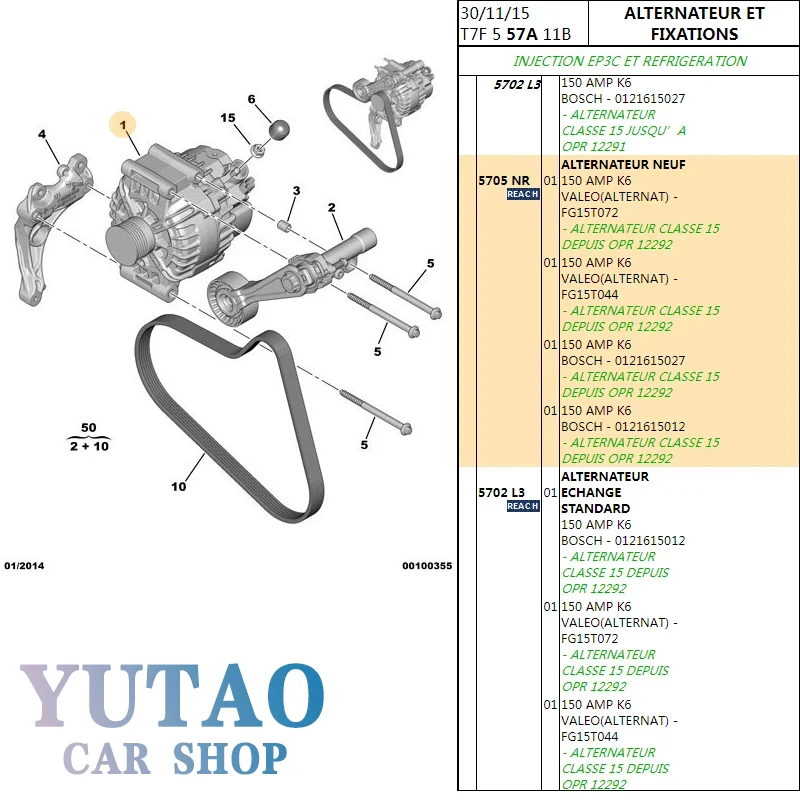 Generador de alternador Original nuevo 95/120BHP 150AMP 150A.MP 5705NR para Peugeot 308 308CC 3008 408 508 RCZ C4L C3XR C5 1,6 T