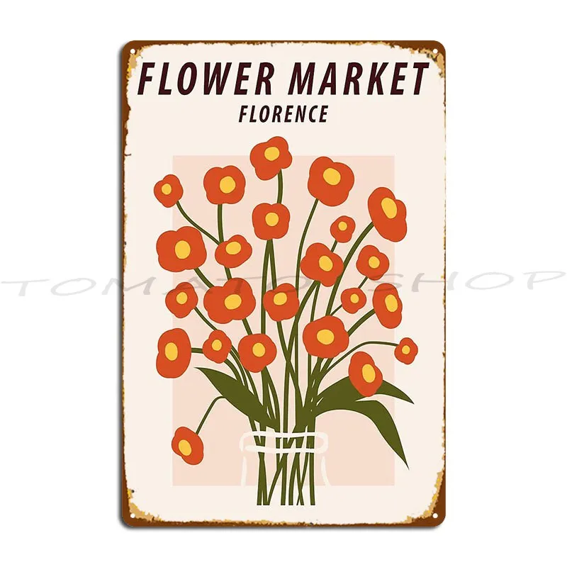Florences Aesthetic Cute Red Flowers Cottagecore Metal Plaque Wall Cave Party Club Kitchen Garage Design Tin Sign Poster
