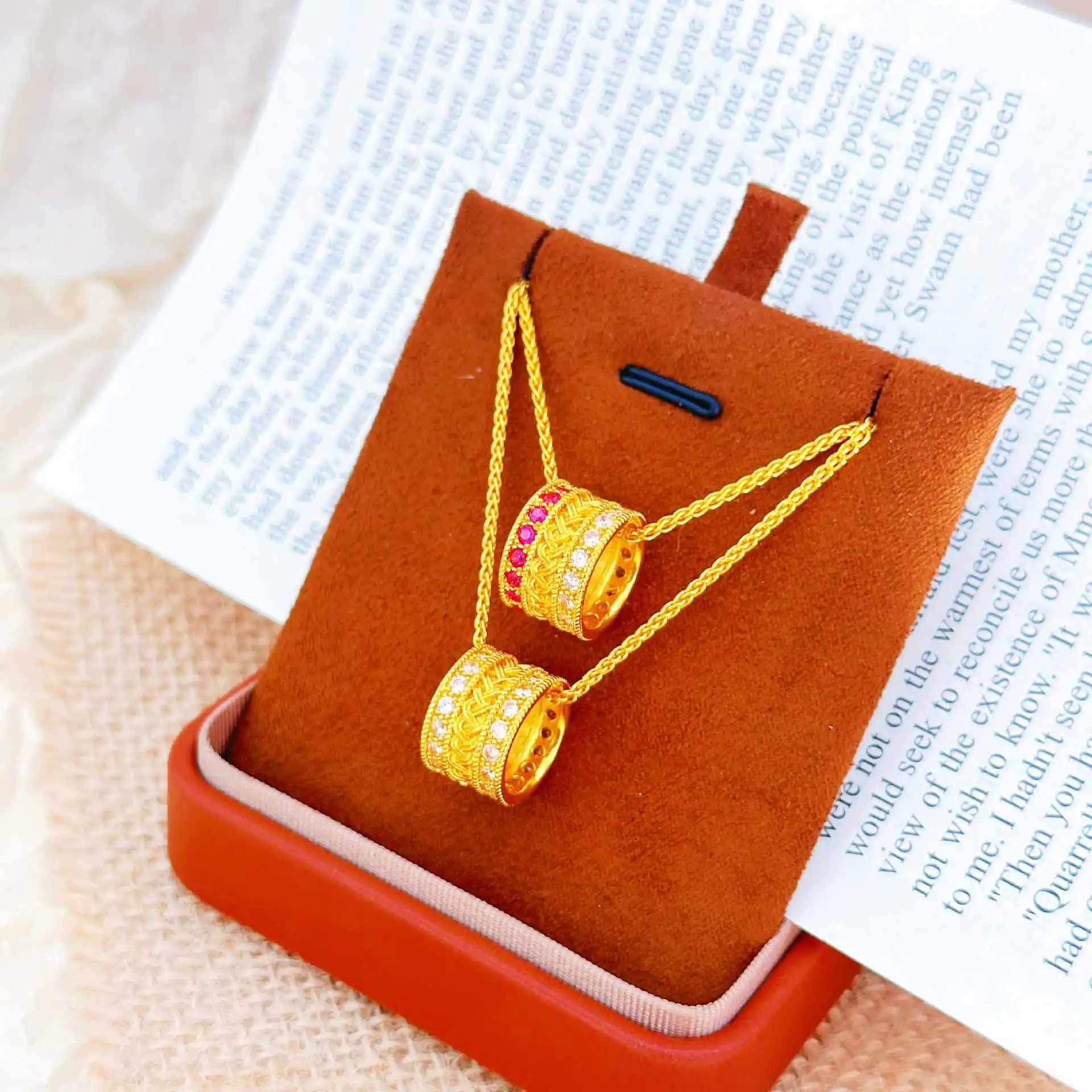 Auspicious Meaning Diamond-Studded Wealthy Necklace For Women 24K Gold AU999, attracts wealth and good fortune