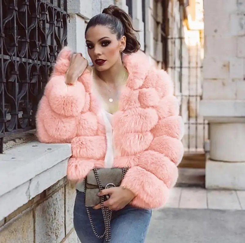 Autumn and Winter Spring Pure Color Luxury Women Faux Fox Fur Coat Hooded Warm Thicken Fur Short Jackets