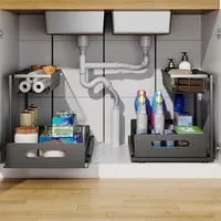 Pull Out Organizer Shelf Multifunctional 2 Tier Storage Rack Large Capacity Sliding Shelf for Kitchen Bathroom Home Organization 5