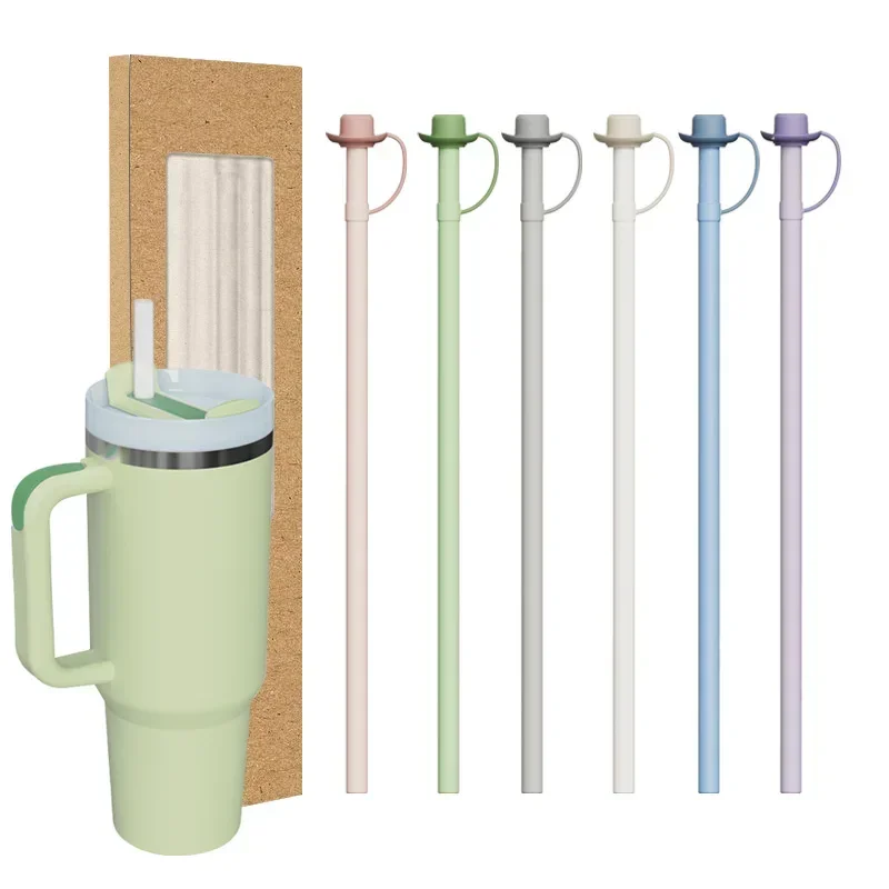 Replacement Long Silicone Straw with Straw Cover Compatible with Stanley 40/30 Oz Cup Tumbler for Stanley Accessorie Drink Items