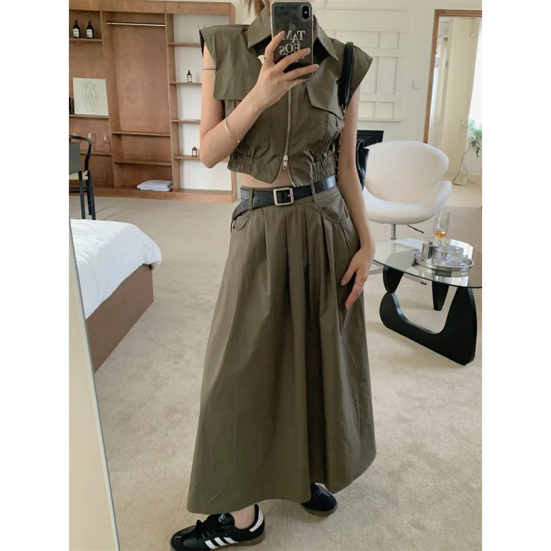 Black Skirt Womens T-shirt Two Piece Set Solid Fashion High Street Y2K 2023 NEW Summer Female Temperament Elegant Long Dress