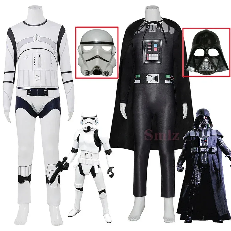 

Reneefor Halloween cosplay costume for Kids black Darth jumpsuit outfit Vader cosplay boys birthday party costume
