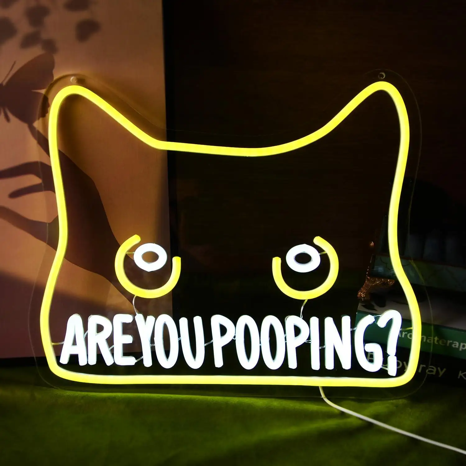 

Are You Pooping Cat Neon Sign Adds Humorous Vibe to Bathrooms Toilets Restrooms and Casual Home Party Spaces