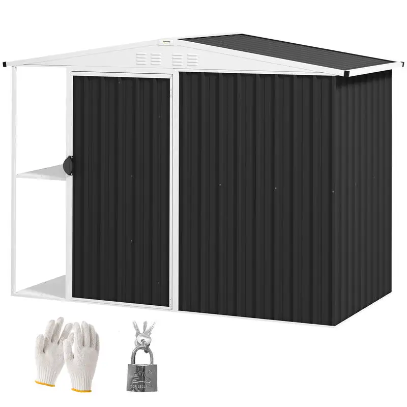 

Outsunny 8 x 4ft Outdoor Garden Shed, Metal Shed with Air Vents and Lock for Backyard, Garden, Patio, Dark Gray