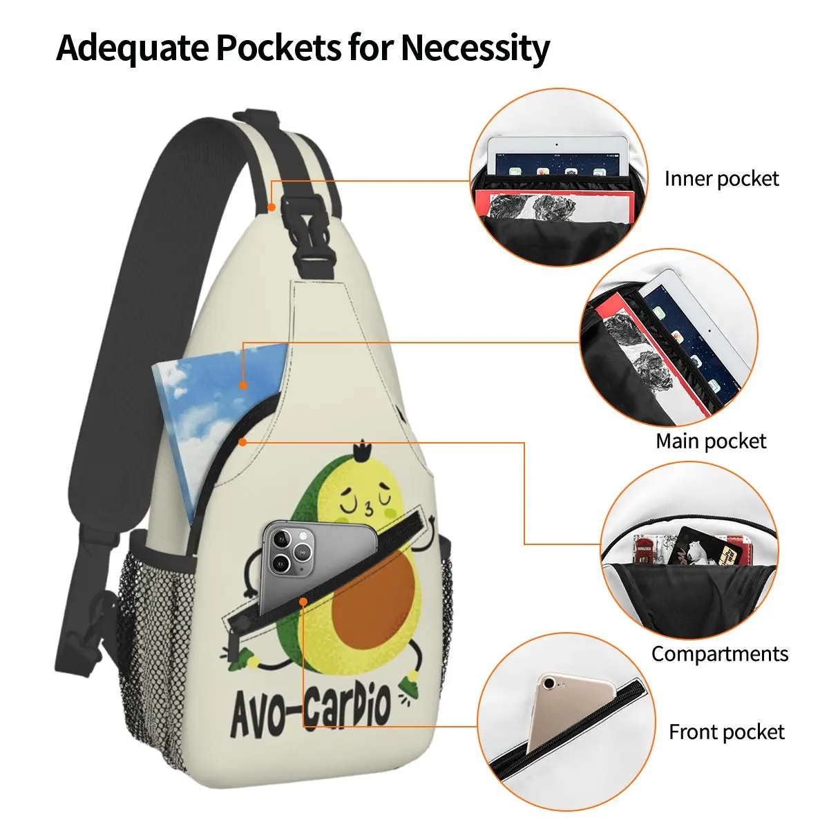 Avocardio Avocado Cardio Chest Bag Men Sling Crossbody Backpack Chest Bag Traveling Hiking Daypack Shoulder Bag