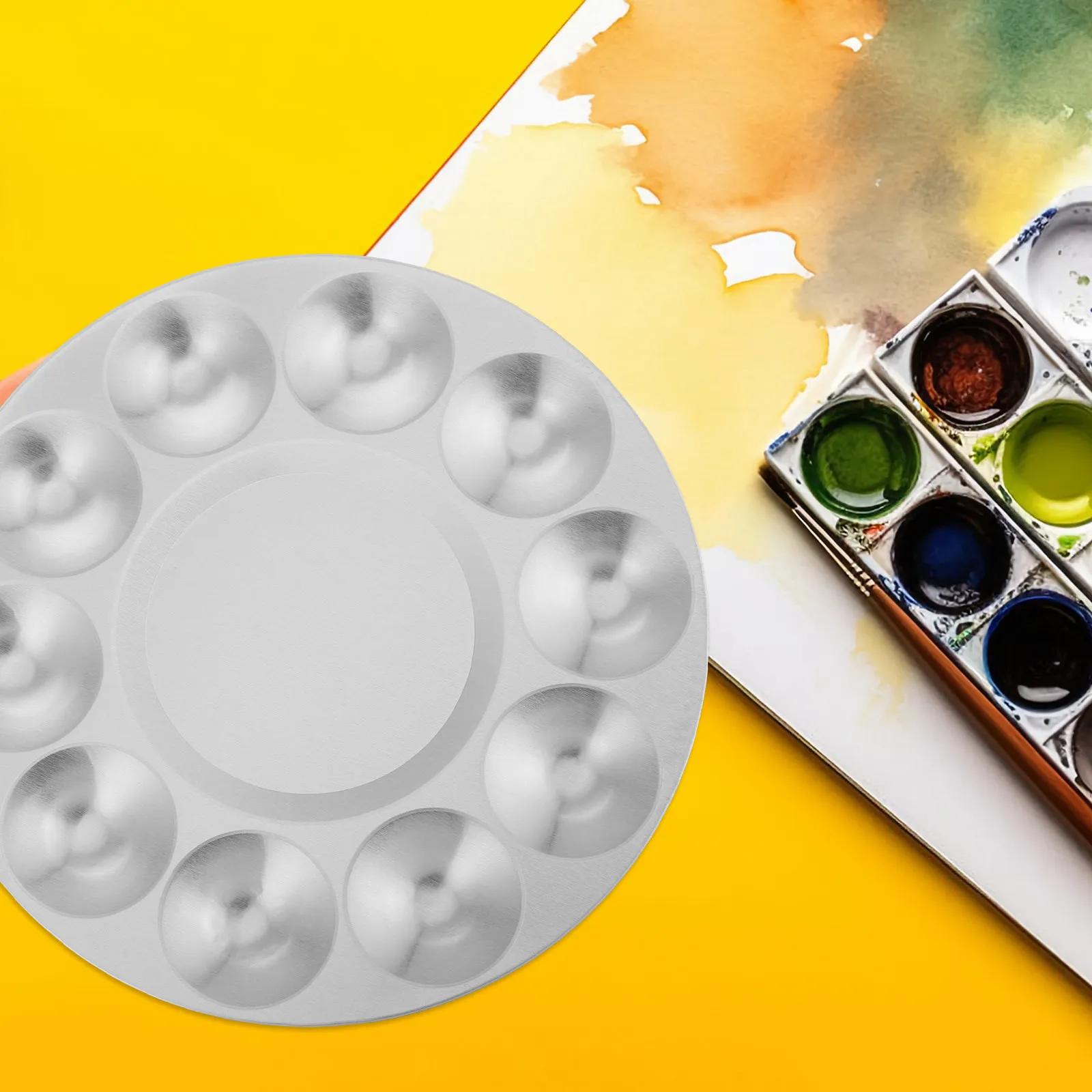 Metal Paint Palette Smooth Surface Multi-Grid Portable Mixing Tray for Watercolor Pigment Blending Metal Palette