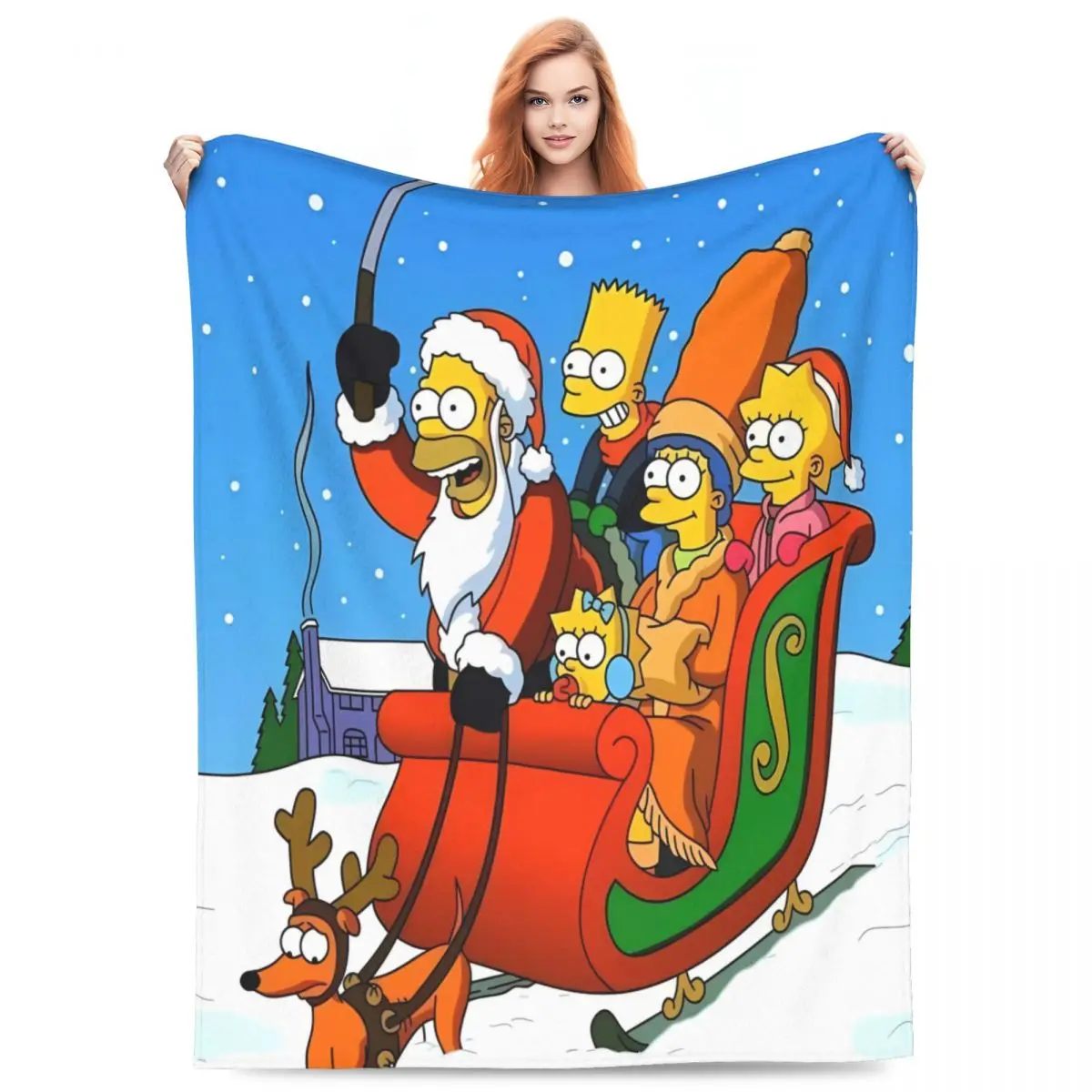 The Simpsons For Christmas Blanket Quality Warm Soft Throw Blanket Winter Decorative Couch Chair Novelty Bedspread