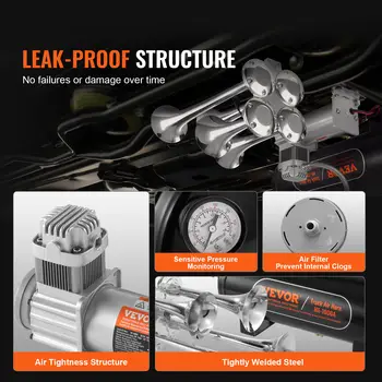 SucceBuy Sada vlakových klaksonů 4 trumpetové vzduchové klaksony Sada 150dB vlakových klaksonů 12V 120 psi vzduchový kompresor pro auto, nákladní automobil, vlak, dodávku, loď, pickup 10 nejlepší prodej klakson auta Dukes of Hazzard - №4