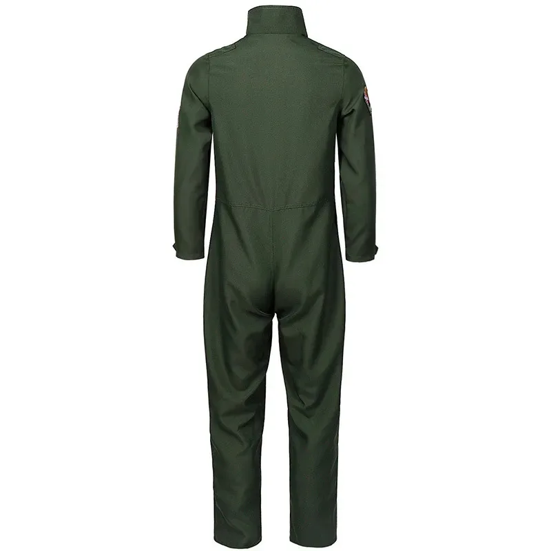 Adult Kids Pilot Costume Air Force Flight Suit Roleplay Dress Up with Aviator Accessories Men Army Green Military Pilot Jumpsuit
