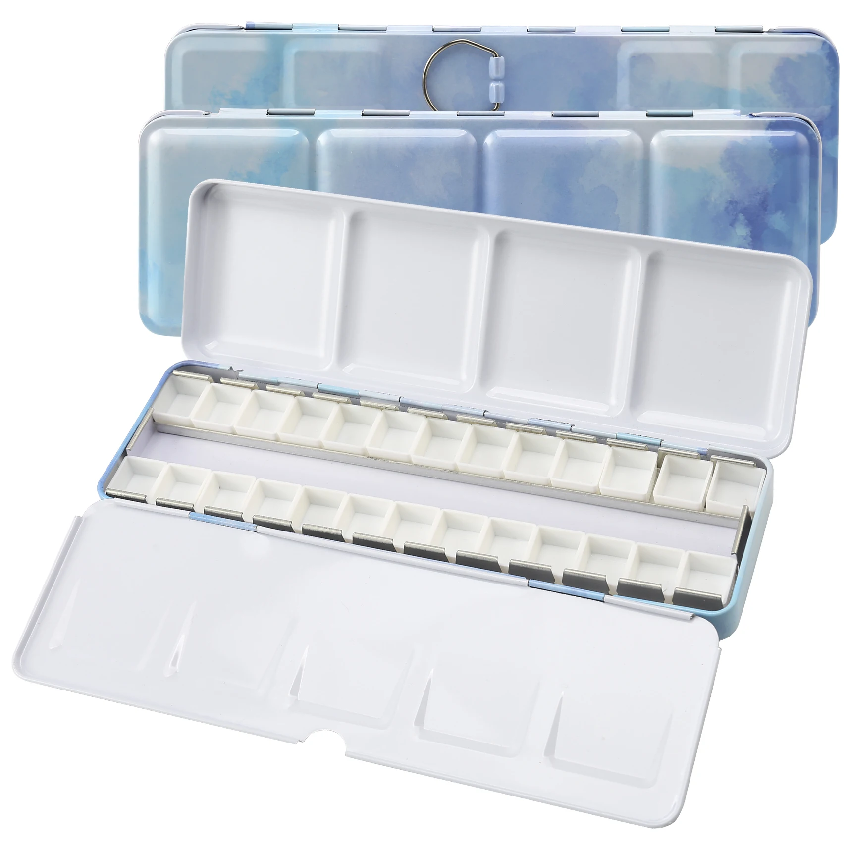 Watercolor Palette Empty w/Paint Tray & 26 Hlaf Pans - Empty Watercolor Palette Tin - Travel Watercolor Palette with Lid