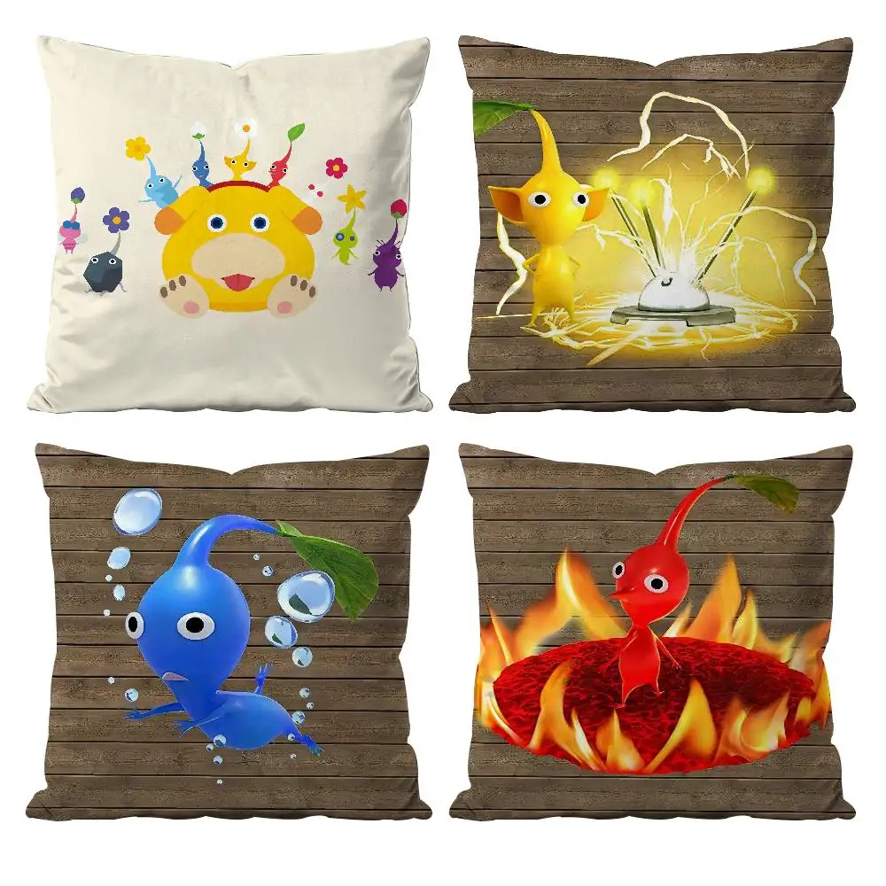 

Cartoon P-PIKMINS Pillow Case Anti-dustmite Pillowcase Invisible Zipper Silky Short Plush Sofa Cushion Cover
