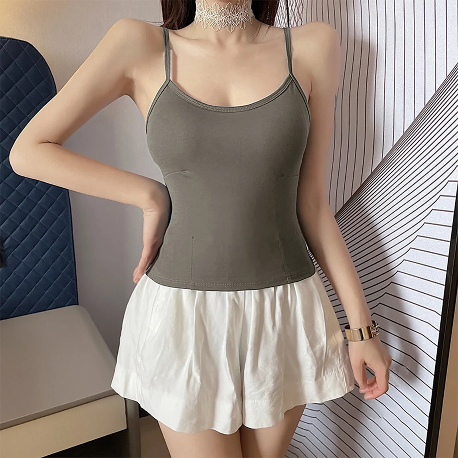 Summer Camis Women Solid Color Hollow Sleeveless Backless Vests Girls Crop Tops Seamless Camisole Unpadded Bustier Basic Tees