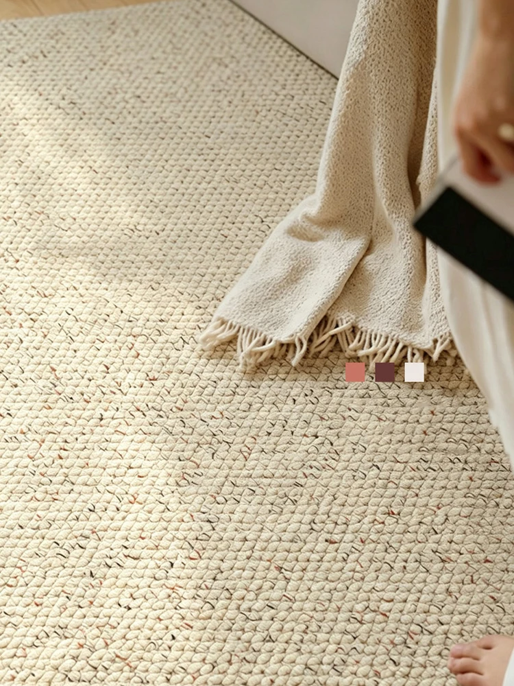 Imported Wool Handmade Carpet for Living Room Thick Floor Area Rug Simple Light Luxury Bedroom Floor Rug Nordic Ins Bedside Mat